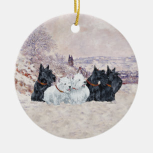 Wir fünf im Winter Keramikornament