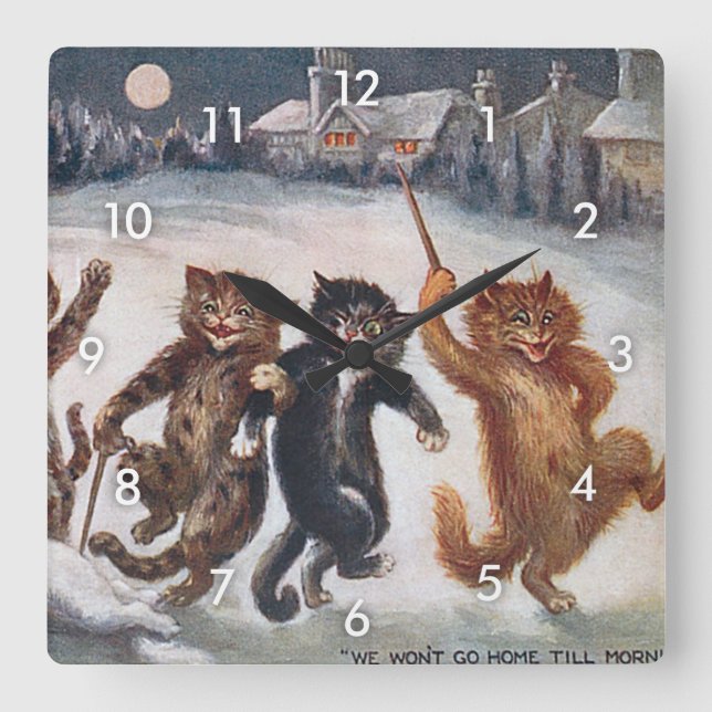 WIR GEHEN NICHT BIS MORGEN ZUHAUSE, Louis Wain Quadratische Wanduhr (Vorderseite)