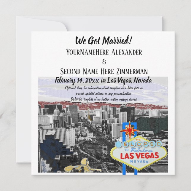 Wir Got Verheiratet Las Vegas Wedding Foto Einladung (Vorderseite)