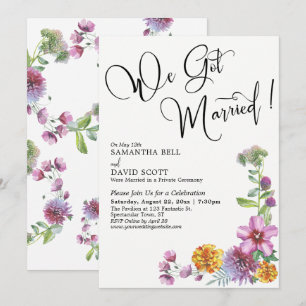 Wir Got Verheiratete Aquarellfarben Wildblumen Emp Einladung