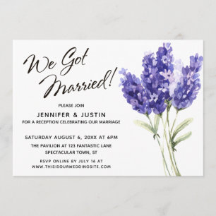 Wir Got Verheiratete Aquarelllavender-Blume Einladung
