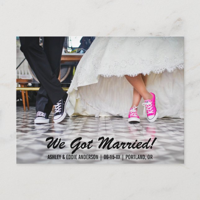 Wir Got Verheiratete Elopement Announction Postcar Ankündigungspostkarte (Vorderseite)