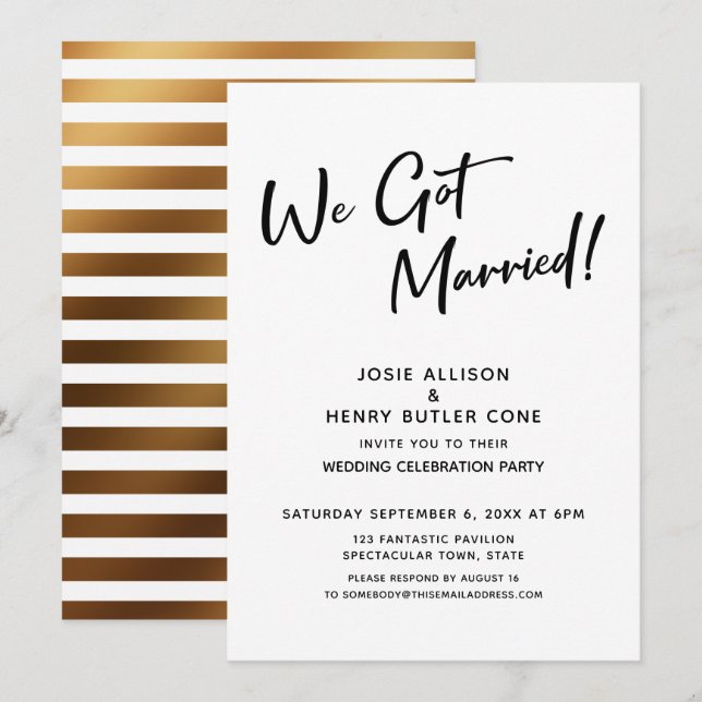 Wir Got Verheiratete kalligraphische Hochzeitsempf Einladung (Vorne/Hinten)