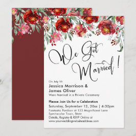 Wir Got Verheiratete Typografie Burgund Rote Blume Einladung