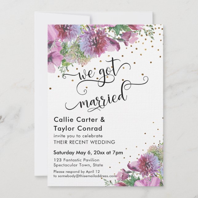 Wir Got Verheiratete Typografie Wildblume Gold Con Einladung (Vorderseite)