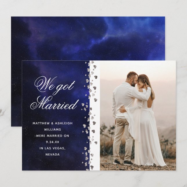 Wir Got Verheirateten Glitzer Herzstück Foto Elopt Einladung (Vorne/Hinten)