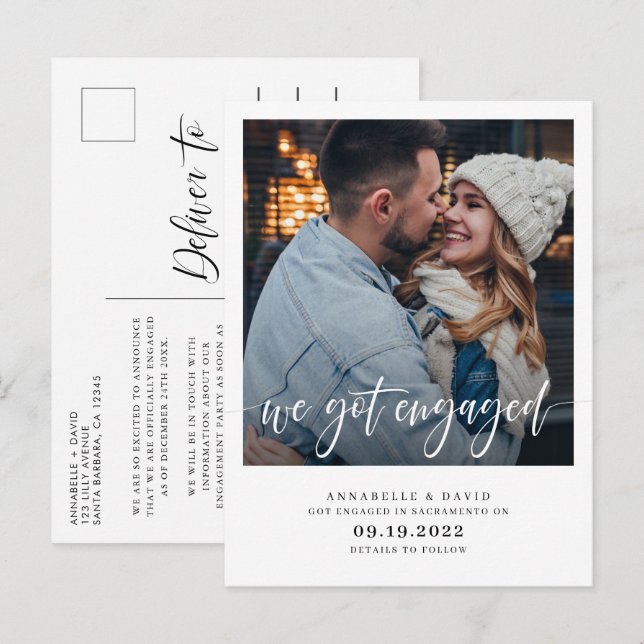 Wir Got Verlobt modernes Foto  Ankündigungspostkarte (Vorne/Hinten)