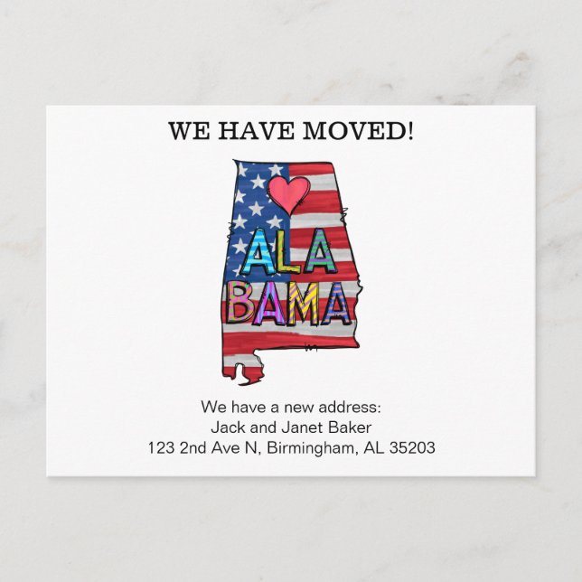 Wir haben Alabama Staat Postcard verschoben Postkarte (Vorderseite)