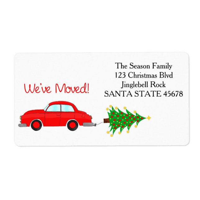 Wir haben Auto, Baum und Geschenke Weihnachtslabel (Vorne)