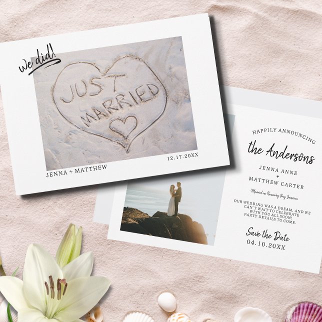 Wir haben Beach gerade geheiratet Foto Ankündigung (Von Creator hochgeladen)