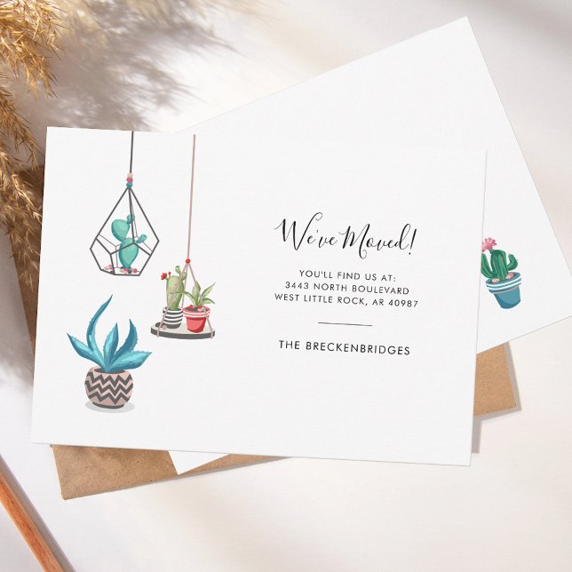 Wir haben Boho Chic Moving bewegt Ankündigung (Change of Address New Roots Moving Announcement Boho Potted Cacti Plants)