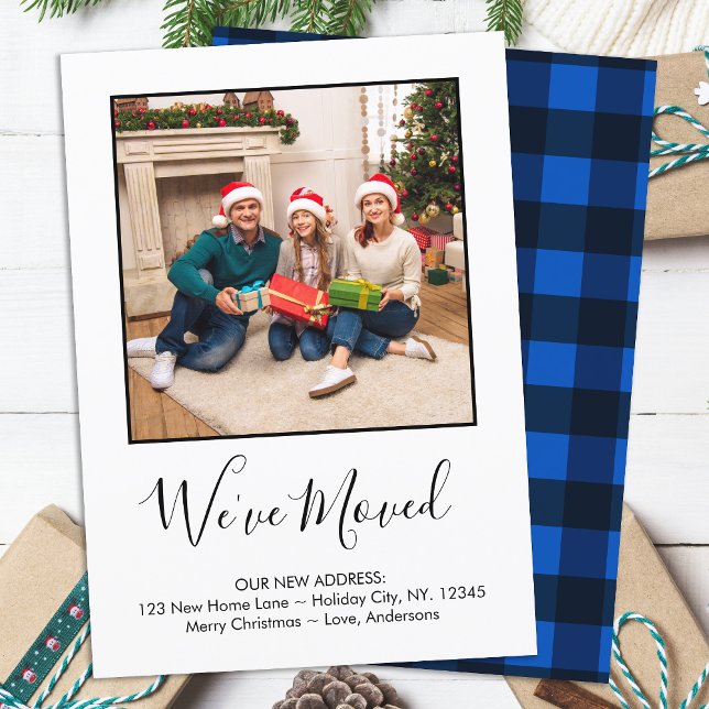 Wir haben Custom Foto Blue Kariert Holiday Moving Ankündigung (Von Creator hochgeladen)