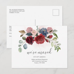 Wir haben das Burgund-Floral-Bewegung bewegt Ankündigungspostkarte