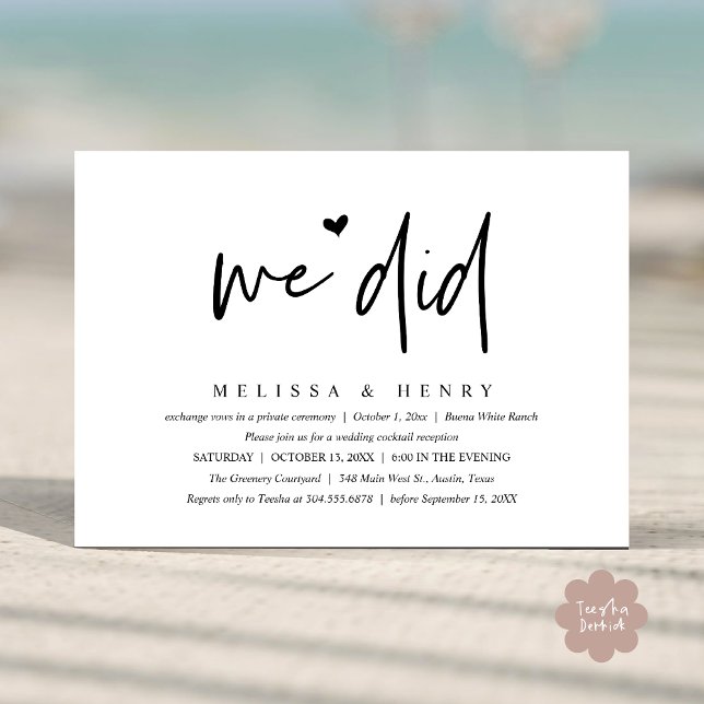 Wir haben das moderne Hochzeitstreffen Empfang Din Einladung (We Did Modern Wedding Elopement Reception Dinner Party Invitation Card PDF Contemporary White Black)