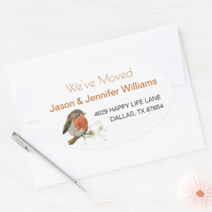 Wir haben den Adresswechsel auf neue Zuhause Robin Ovaler Aufkleber