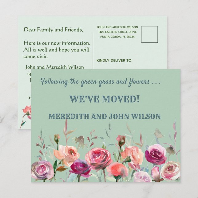 Wir haben den Eukalyptus Green Floral Move verscho Ankündigungspostkarte (Vorne/Hinten)