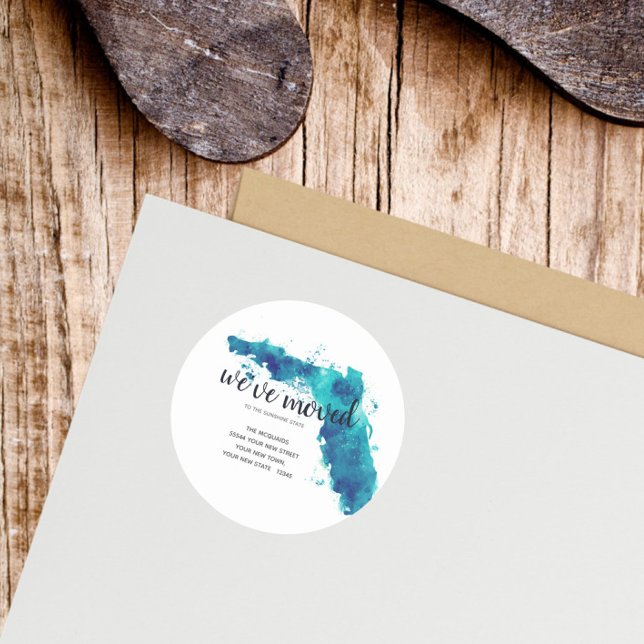 Wir haben den Florida-Staat verschoben Runder Aufkleber (Florida We've Moved Watercolor Sticker)