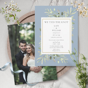 Wir haben den Knoten gebunden Staubblauer Hochzeit Einladung