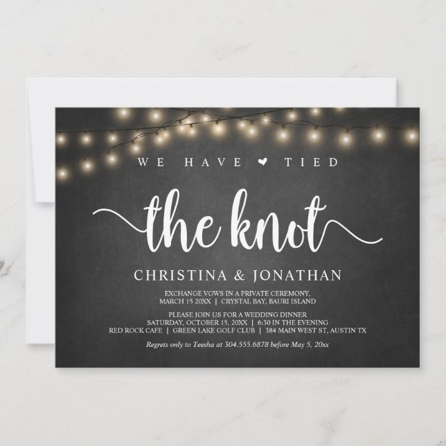 Wir haben den Knoten, rustikale Elopement Party In Einladung (Vorderseite)