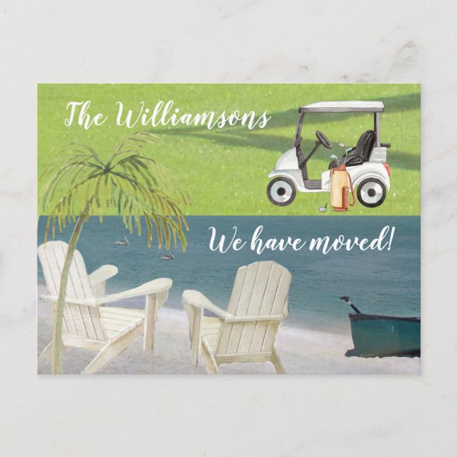 Wir haben den Ocean Beach Golf Move verschoben Ankündigungspostkarte (Vorderseite)