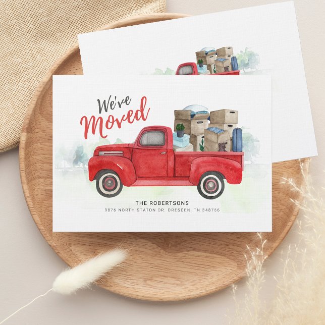 Wir haben den roten Lkw bewegt Ankündigung (Moving Announcement Red Truck Change of Address Card)