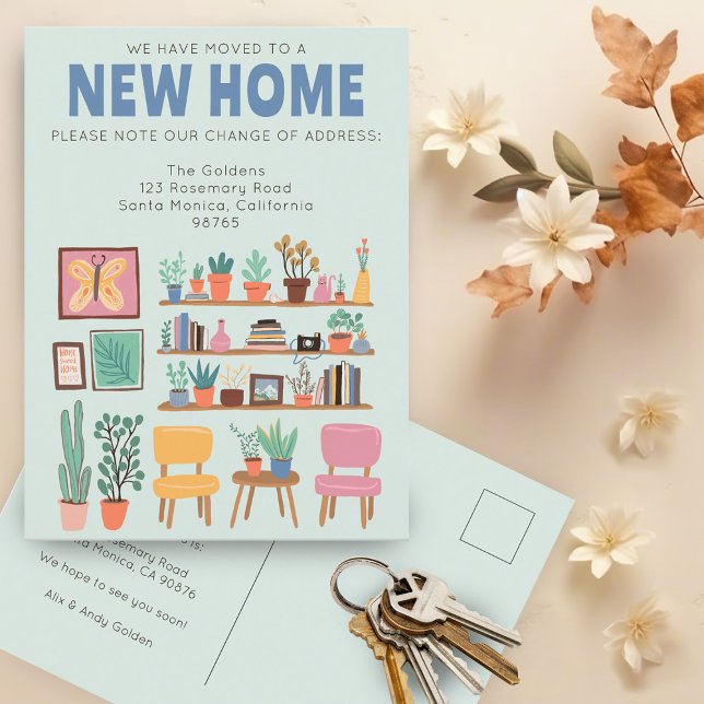 Wir haben die Adresse ändern Niedlichen Wohnzimmer Postkarte (We Have Moved Address Change Cute Living room Illustration Custom Moving Announcement Postcard
)