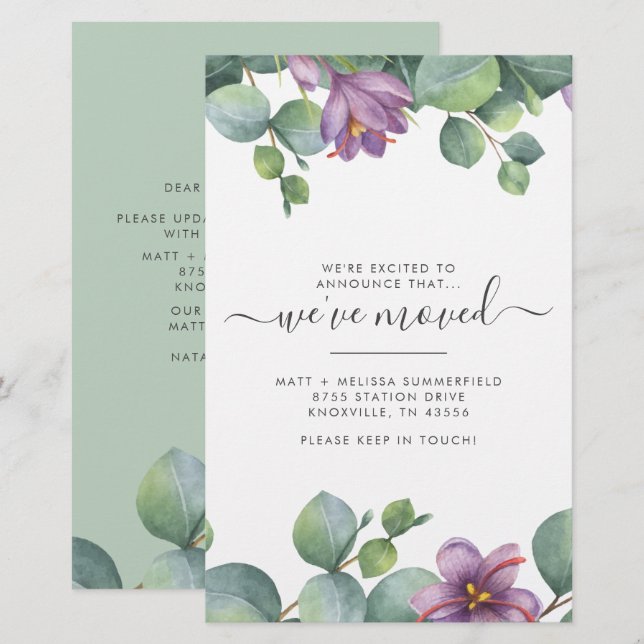 Wir haben die Adresse Eukalyptus Lila Green Moving Briefpapier (Vorne/Hinten)