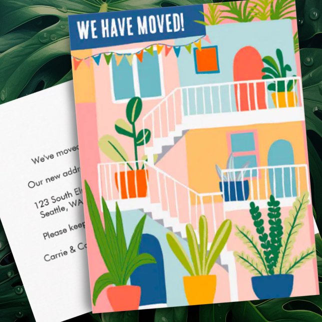 Wir haben die Änderung der Adresse Tropical Apartm Postkarte (Moving announcement address change relocation colorful apartment custom postcard)
