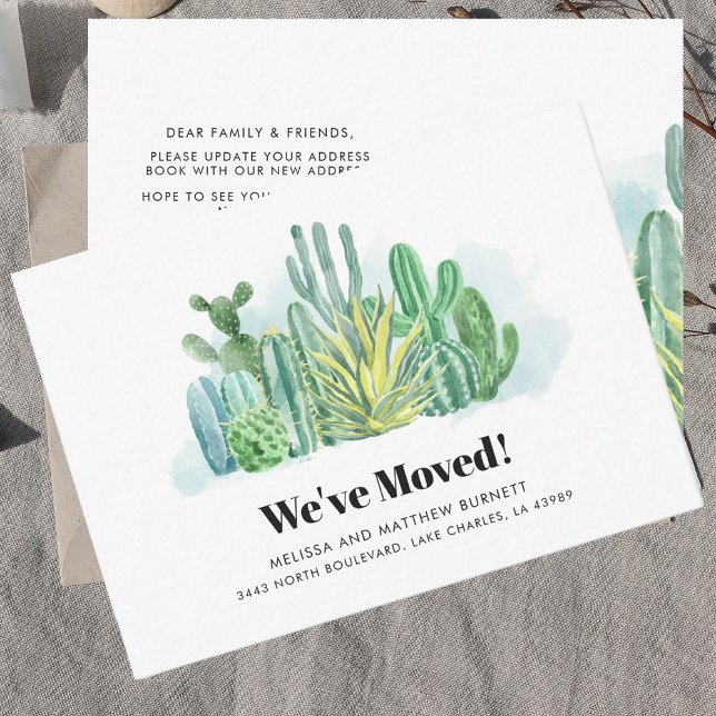 Wir haben die Ankündigung "Adresswechsel" verschob (Cacti Watercolor We Have Moved Moving Announcement)