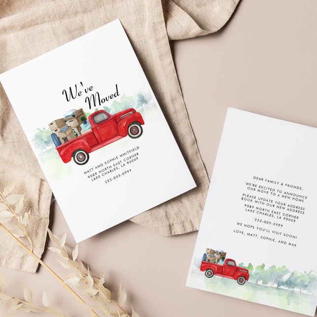Wir haben die Ankündigung "Adresswechsel" verschob (We've Moved Red Truck Watercolor Moving Announcement)