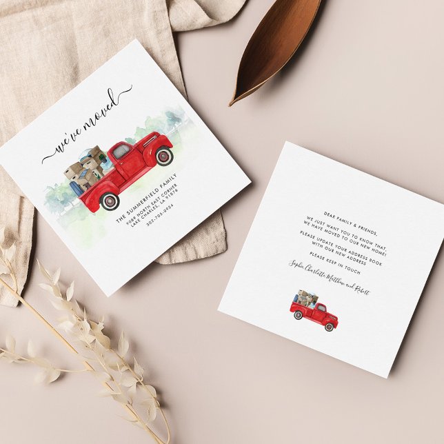 Wir haben die Ankündigung über die Wasserfarbenbew (Moving Address Update Watercolor Red Truck Announcement)