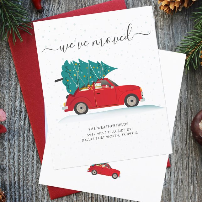 Wir haben die Ankündigung über die Weihnachtsbeweg (Change of Address We Have Moved Holiday Red Car Moving Announcement)