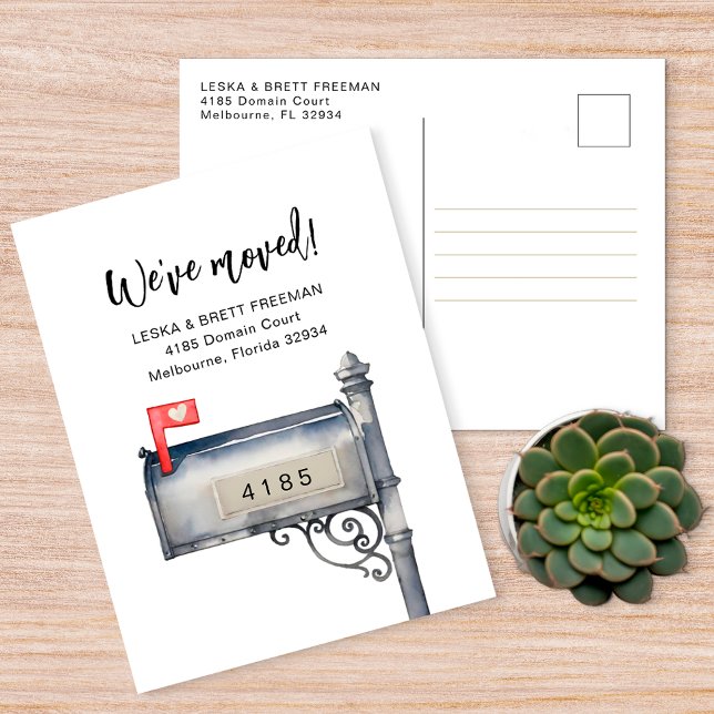Wir haben die Ankündigung "Umzug der Mailbox" Postkarte (We've Moved Postcard)