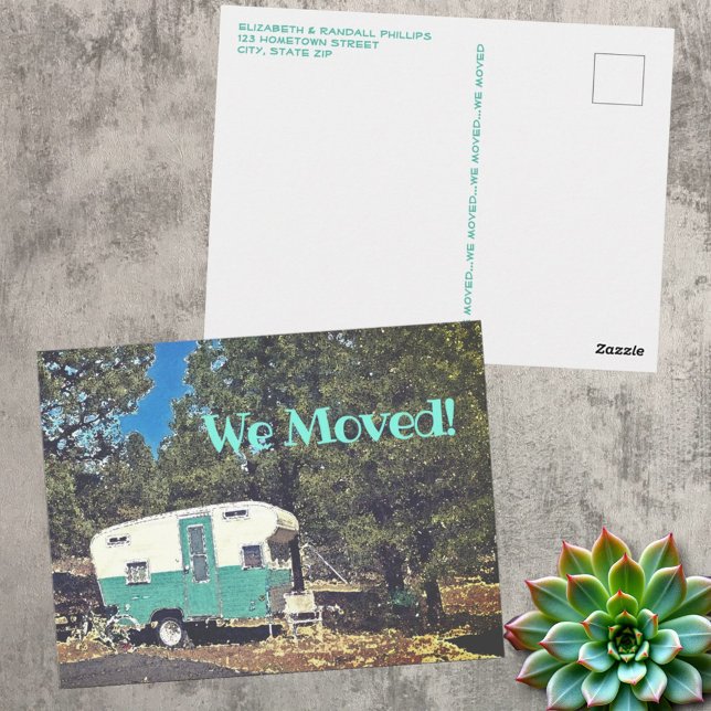 Wir haben die Ankündigung Vintagen Camping Trailer Postkarte (address change template postcard front & back)