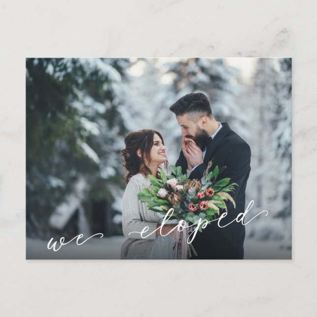 Wir haben die Elopement Hochzeit Ankündigung Postk (Vorderseite)