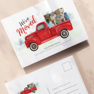 Wir haben die neue Zuhause-Adresse Red Truck versc Postkarte