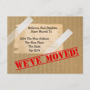 Wir haben die neue Zuhause CardBoard Box verschobe Ankündigungspostkarte