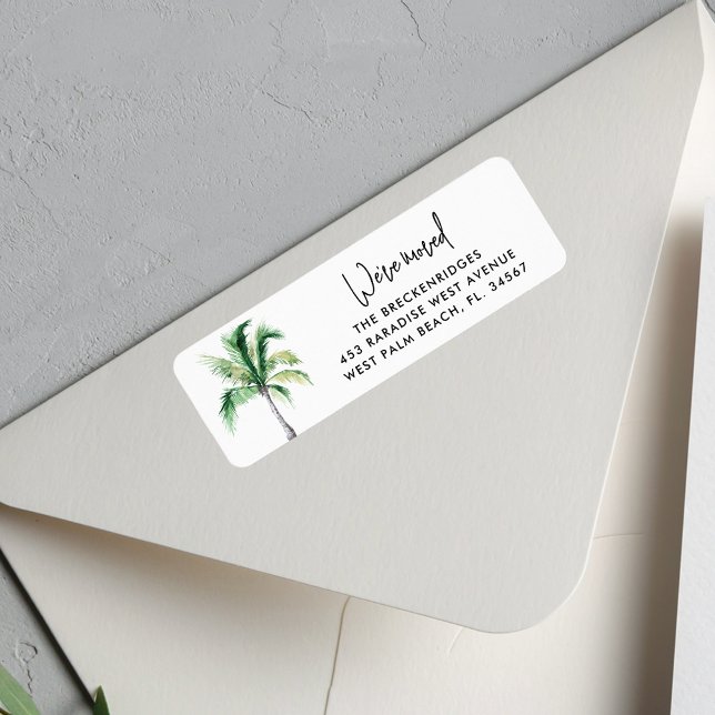 Wir haben die Rücksendeadresse der Küstenpalmen ve (Palm Tree Script Change of Address Moving Announcement Return Address Labels)
