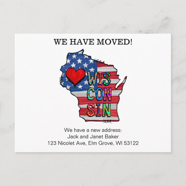 Wir haben die Wisconsin-Staaten übersiedelt und di Postkarte (Vorderseite)