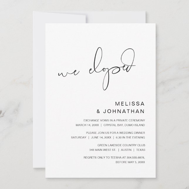 Wir haben ein Elopement-Elopement-Party Einladung (Vorderseite)