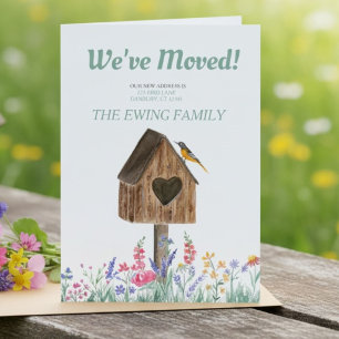 Wir haben eine Umzugsankündigung Vogelhaus Aquarel Einladung