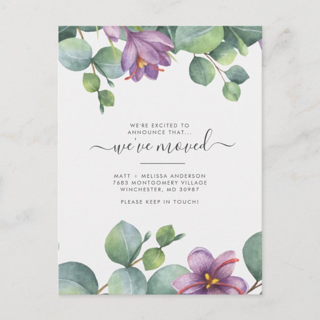 Wir haben Eukalyptus Greenery Floral Moving Postkarte (Vorderseite)