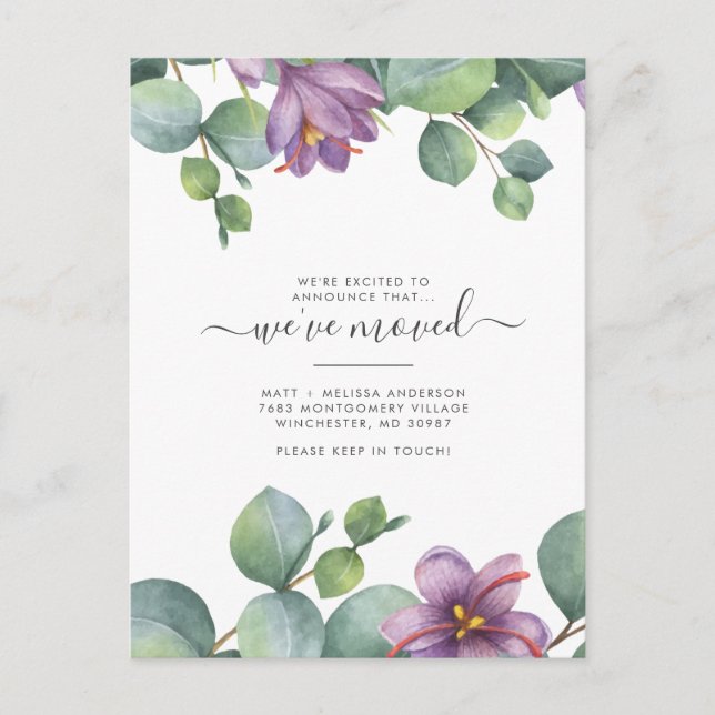 Wir haben Eukalyptus Greenery Floral Moving Postkarte (Vorderseite)