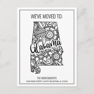 Wir haben Floral Mandala Alabama Staat New Zuhause Ankündigungspostkarte
