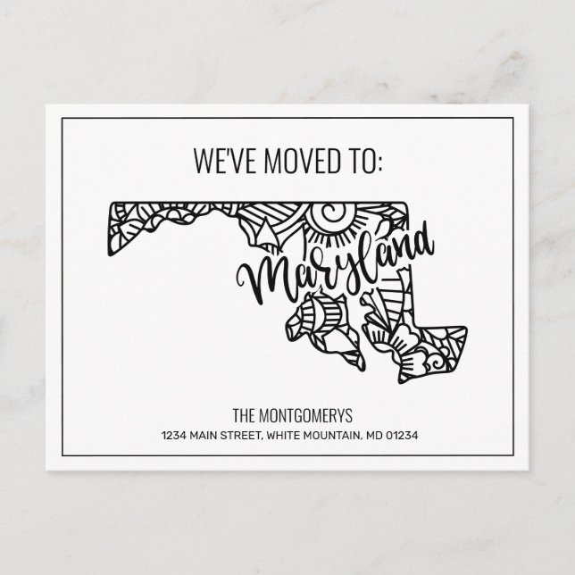 Wir haben Floral Mandala Maryland Staat bewegt Ankündigungspostkarte (Vorderseite)