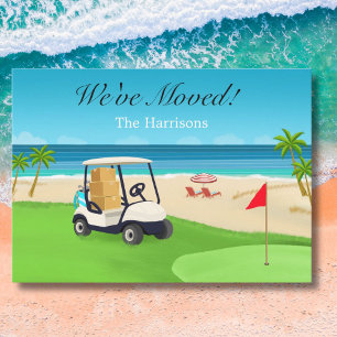 Wir haben Golfplatz Strand Umzugsankündigung versc Postkarte
