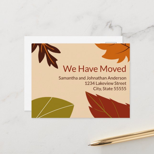 Wir haben Herbstlaub bewegt Ankündigung Postkarte (Vorderseite/Rückseite Beispiel)