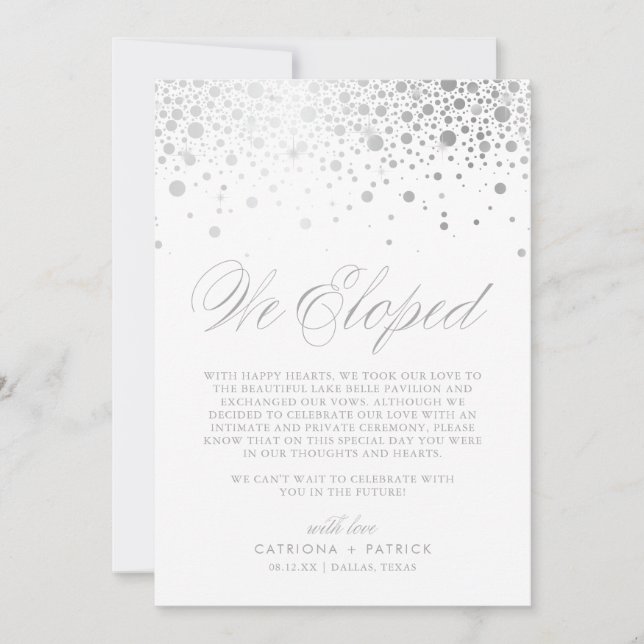 Wir haben Imitate Silberfolie Confetti White Weddi Ankündigung (Vorderseite)