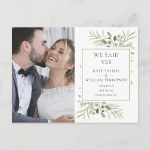 Wir haben Ja gesagt, Grüne Flucht Foto Hochzeit Ankündigungspostkarte