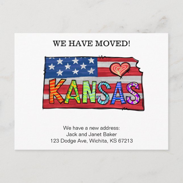 Wir haben Kansas-Staaten bewegt Ankündigung Po Postkarte (Vorderseite)